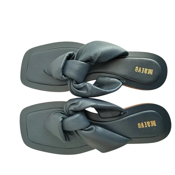 Anthropologie Maeve NEW Puffy Leather Navy Blue Flat Sandals Size 8 - Picture 3 of 6